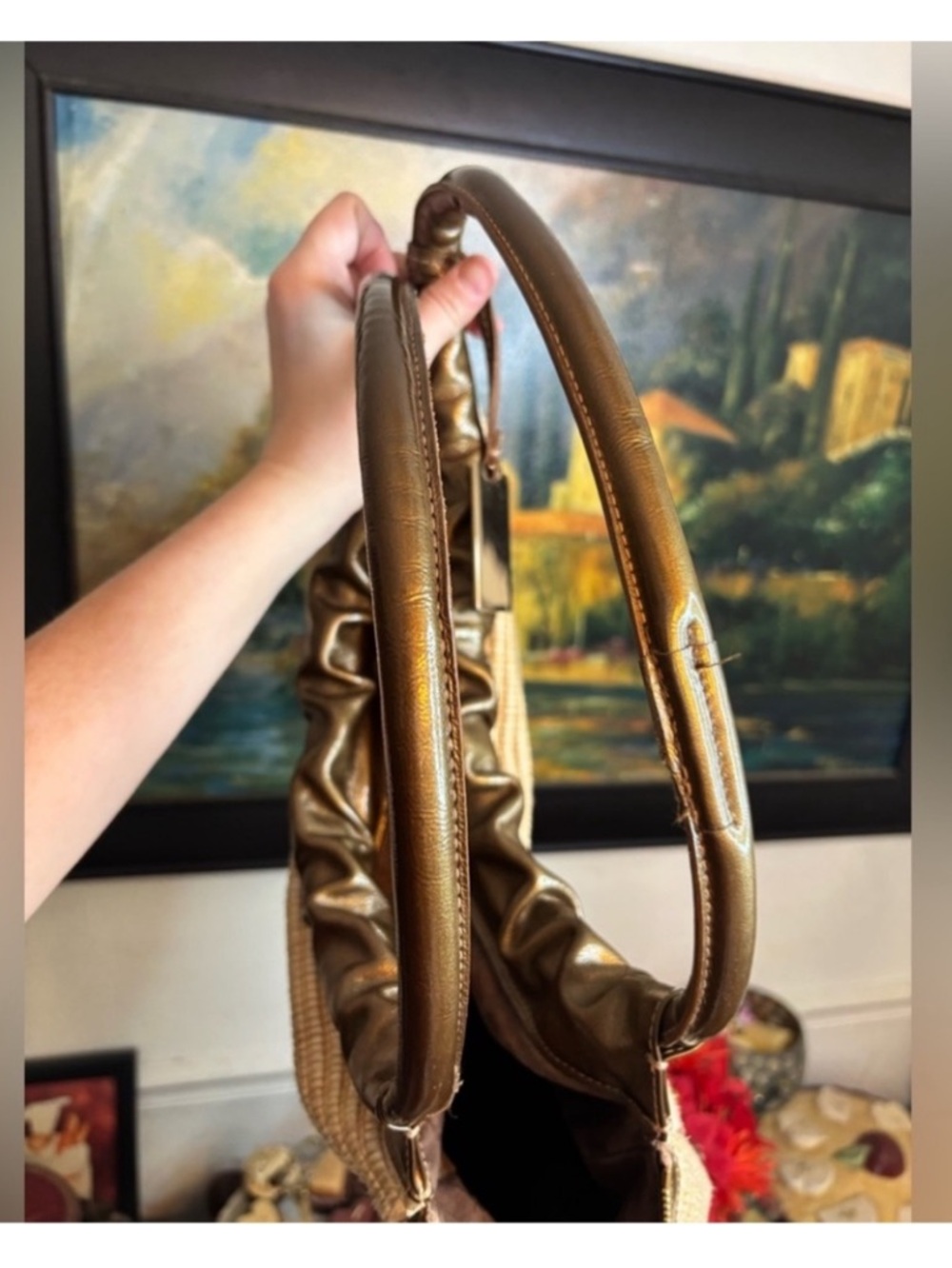 FURLA Authentic Vintage Straw Hobo Shoulder Bag Italian Leather 🤎🌾👜 - Picture 14 of 15